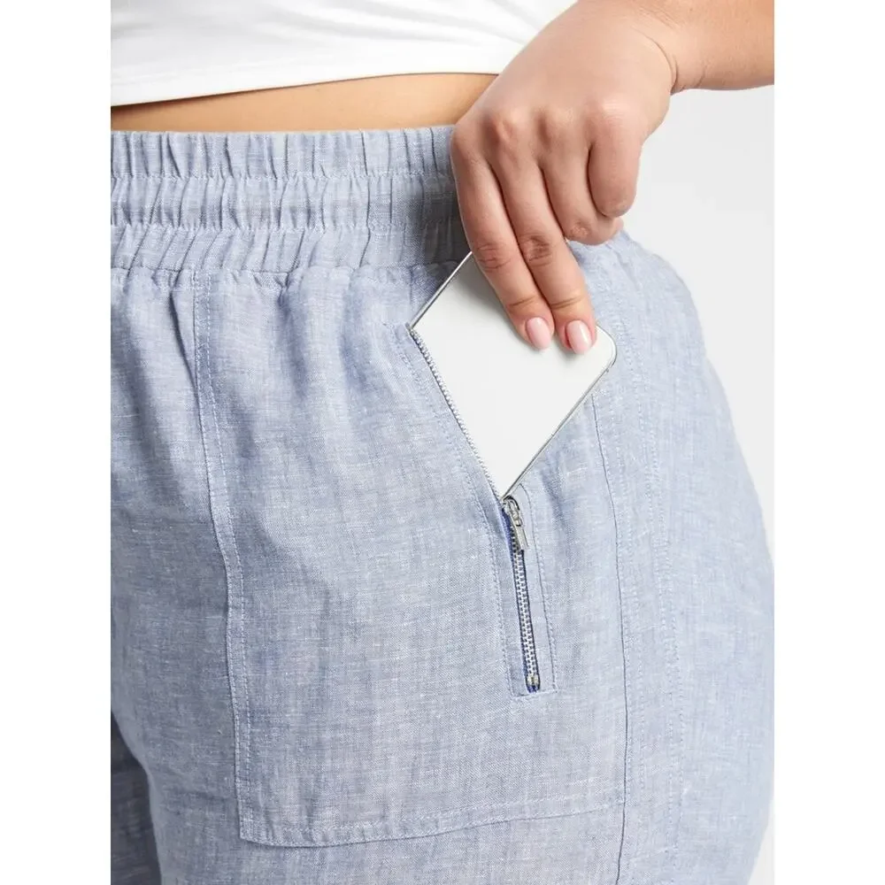 Athleta Cabo Linen High Waisted Jogger Pants Blue Chambray‎ Size 2